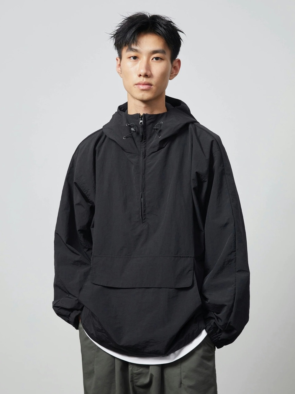 ASOS Black Hooded Windbreaker Pullover 1200